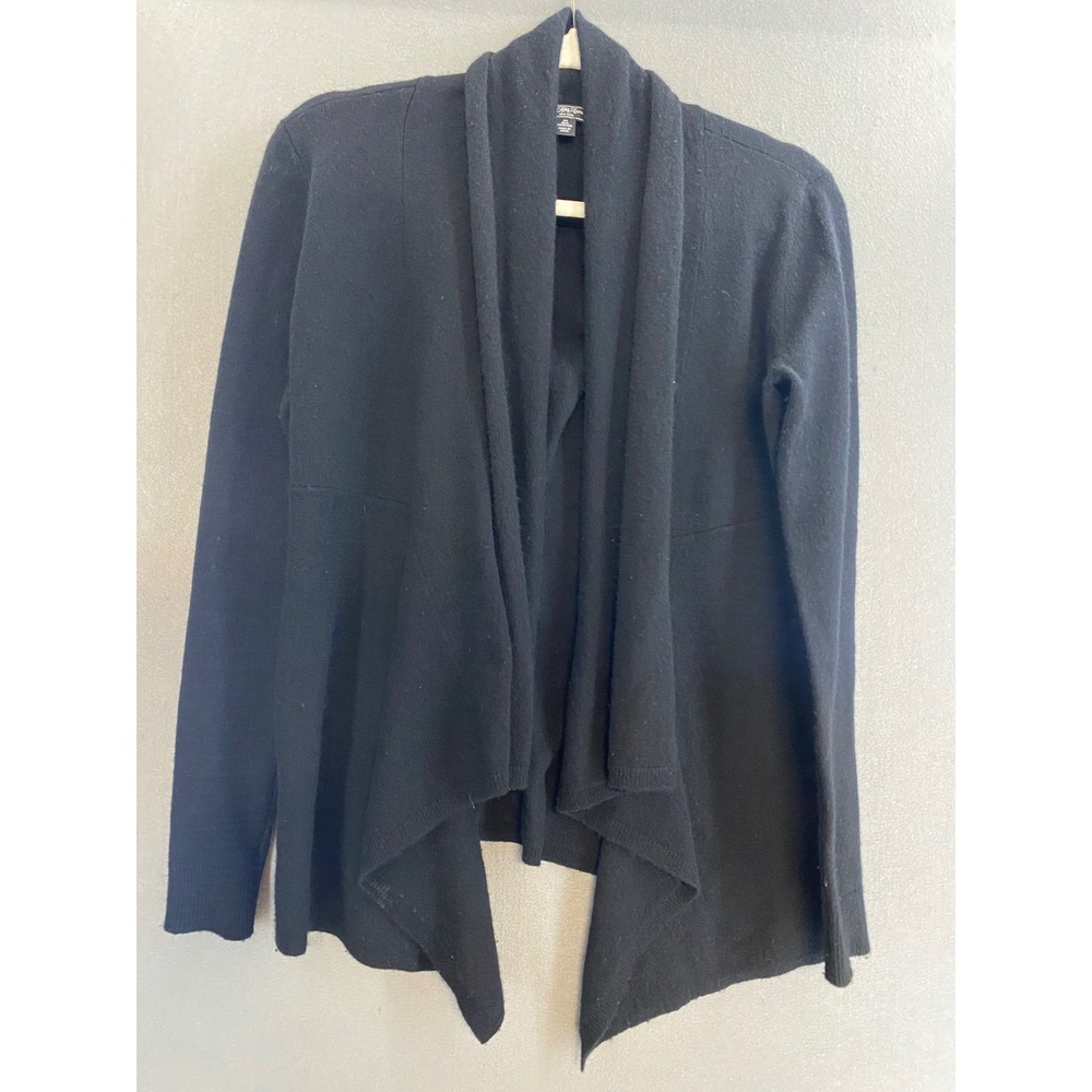 Saks Fifth Avenue Black 100% Cashmere Shawl Collar Open Front Cardigan XS